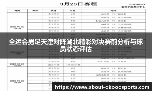 全运会男足天津对阵湖北精彩对决赛前分析与球员状态评估